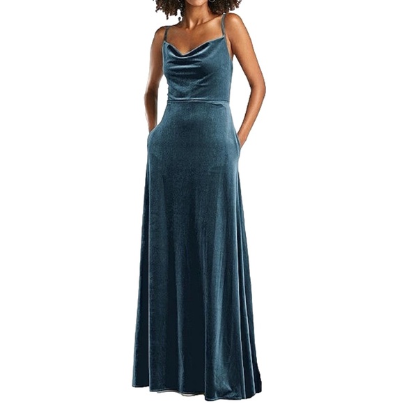 NWT | After Six Cowl-Neck Velvet Maxi Dress with Pockets Style 1541 Size 8 - Picture 1 of 11